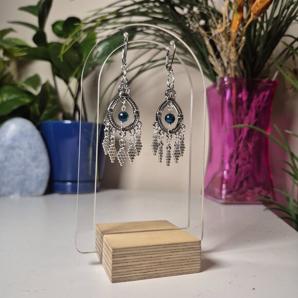 Blue Tigers Eye Chandelier Earrings with Sterling Silver Findings - Picture 4 of 4